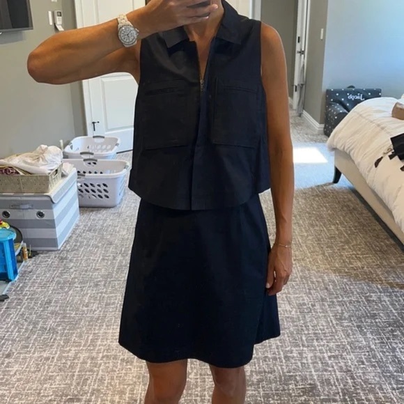 New! THEORY Navy Blue Gemine Sleeveless Tiered A-Line Cargo Mini Dress 💙 sz 4 - Picture 5 of 5